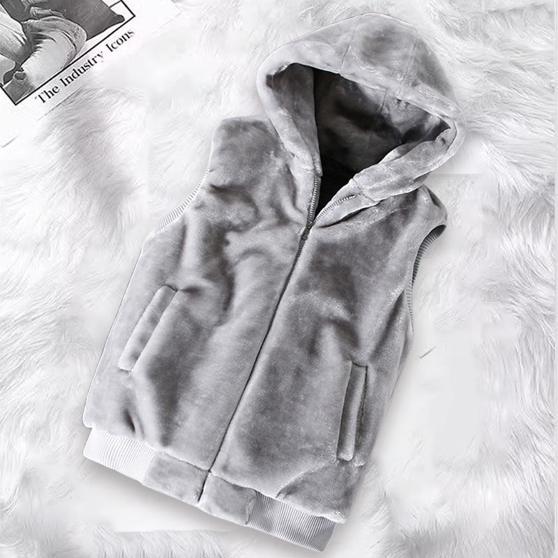 

Зимняя куртка без рукавов из искусственного меха, женская фланелевая жилетка с капюшоном, повседневный плюшевый жилет, теплая верхняя одежда, пушистый флисовый жилет M