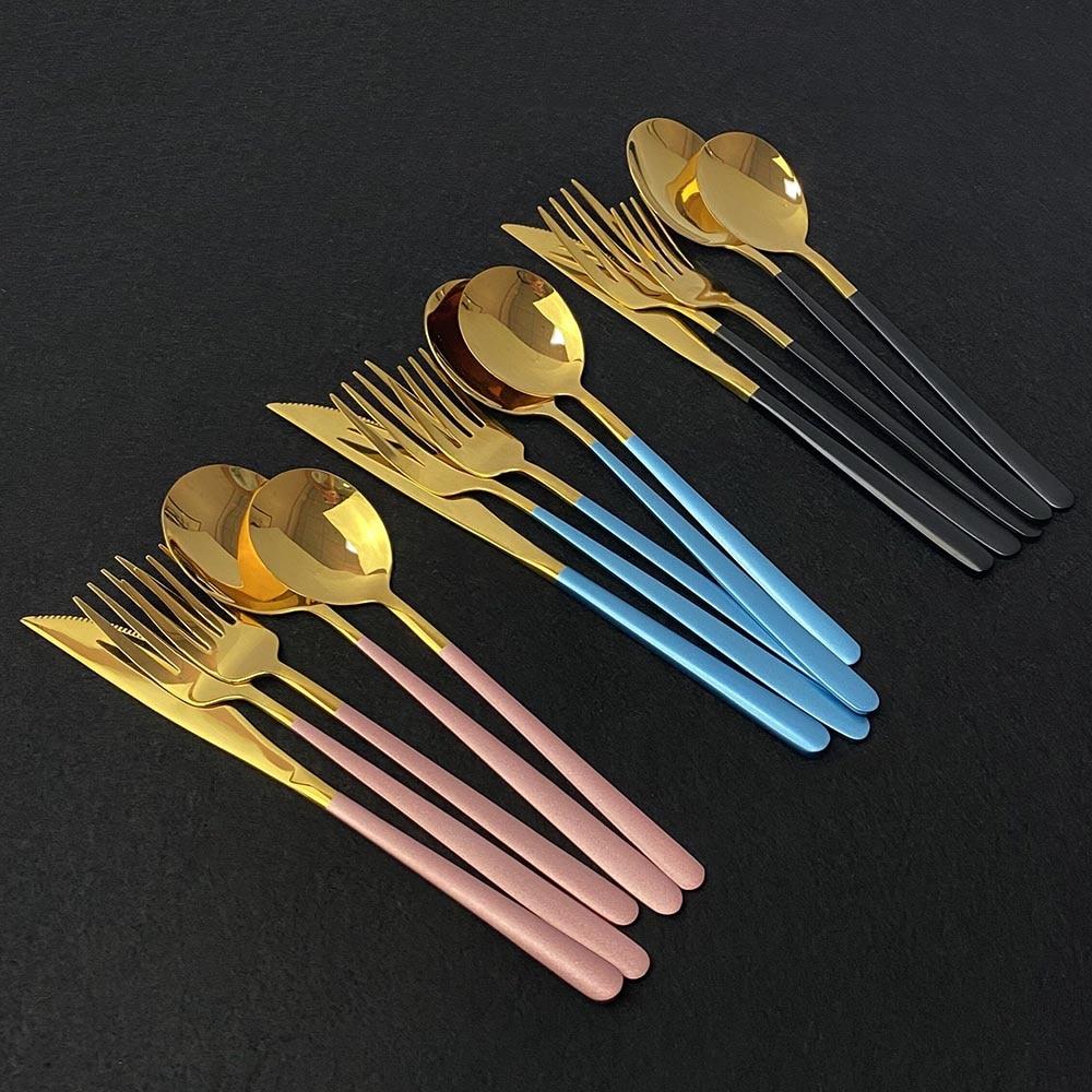 White Gold Cutlery Set 20Pcs Dinnerware Set 18/10 Stainless Steel Knife Fork Spoon Silverware Kitchen Flatware Tableware Set