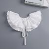 Korean Style Women Double Layer Pleated False Collar Shawl Scalloped Lace Trim White Half Shirt Lace-Up Poncho Capelet