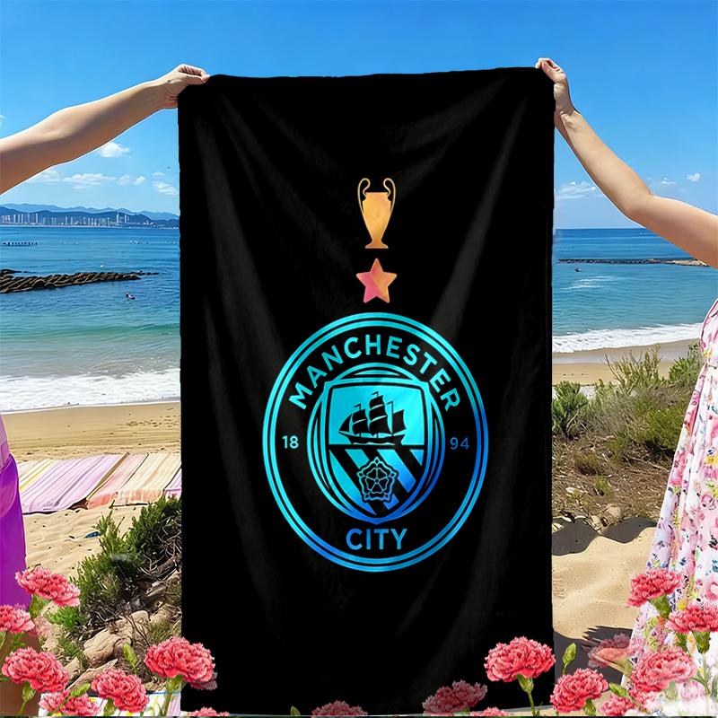 Manchester City FC Tryck Strandhandduk, Mångsidig Lätt Absorberande Strandhandduk för Pool Surf Yoga Badrum, Perfekt Födelsedag Semesterpresent