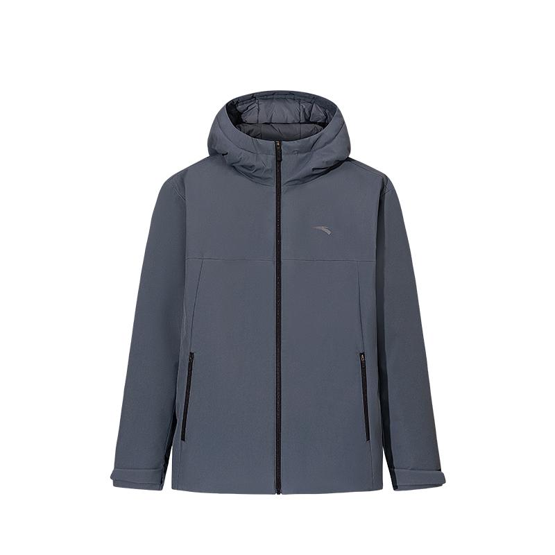 Anta Solid Color Zipper Hooded Versatile Down Jacket Men Outerwear 152547933-1