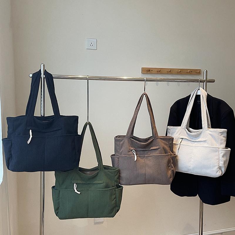 Casual Corduroy Handbag Zipper Closure Light and Large Capacity Shoulder Bags Solid Color Women's Daily Commuter Tote
