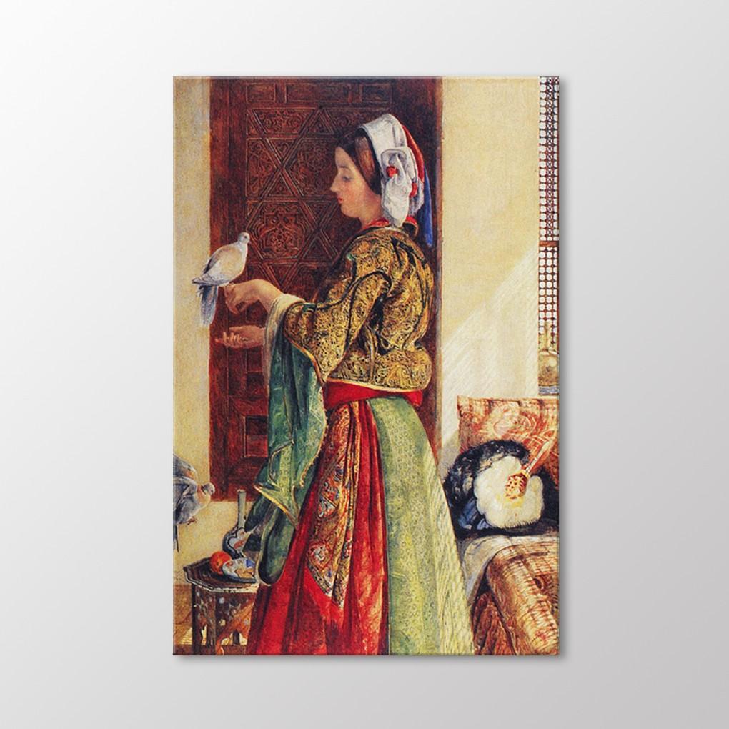 

Картина Девушка с двумя голубями в клетке