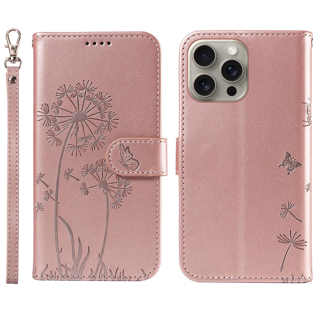 For iPhone 15 Pro Leather Case Wallet Phone Cover Dandelion Imprint