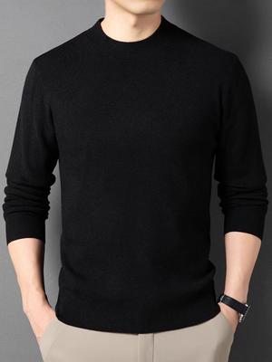 Męski sweter z dzianiny wełnianej, półgolf, z długim rękawem, casualowy top