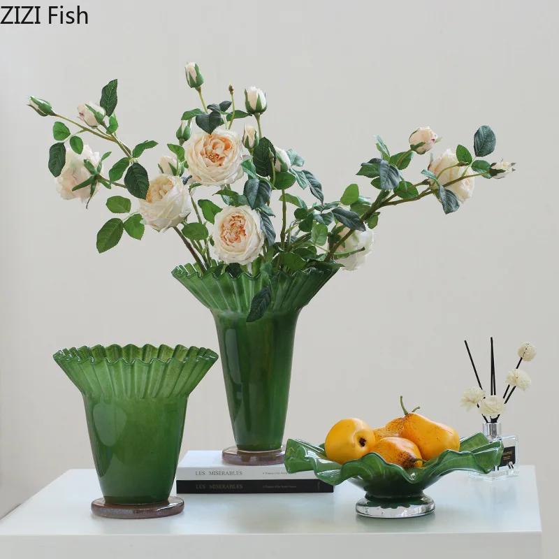 Lotus Leaf Edge Decorative Glass Vase Hydroponics Plant Pot Table Decoration Flowers Arrangement Vases Room Aesthetic Decor