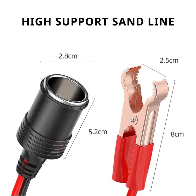Car High Power Pure Copper Battery Clip – 12V/24V 220W Socket Plug with Female Cigarette Lighter Adapter