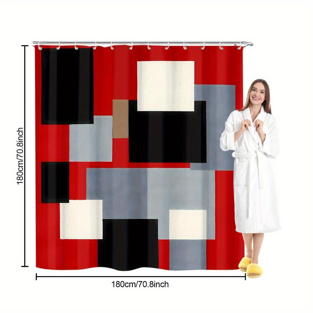 4Pcs Modern Art Shower Curtain Set with Non-Slip Bath Mat, Toilet Lid Cover, Contour Rug & 12 Hooks, Bathroom Decor