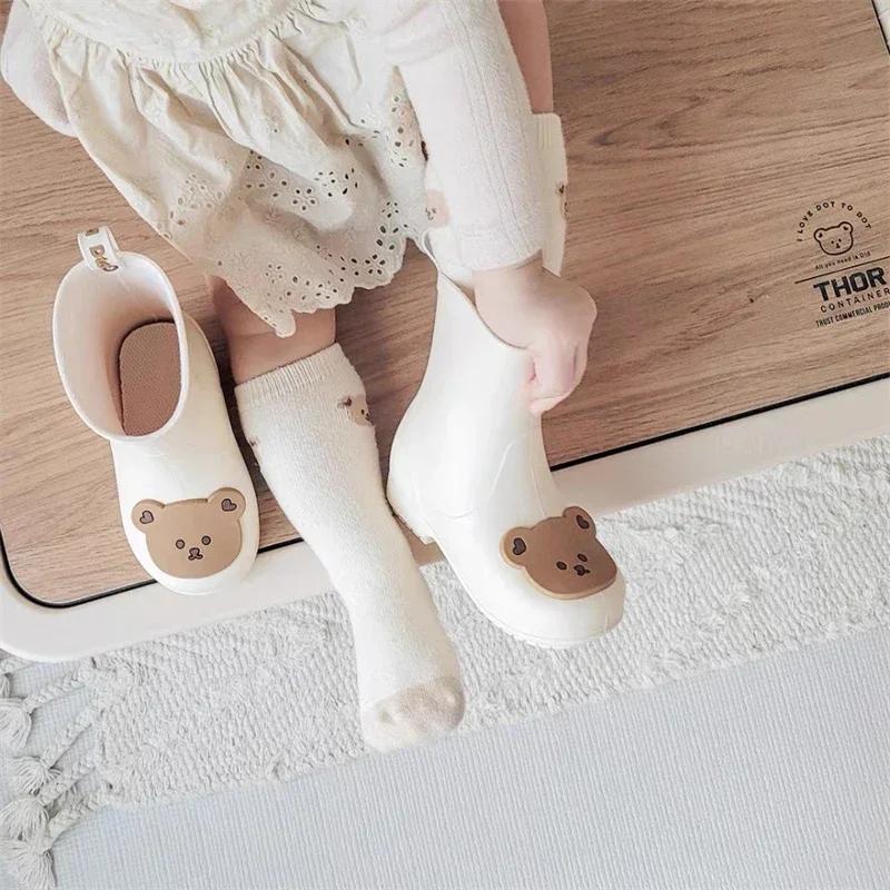Stivali da pioggia per bambini antiscivolo impermeabili, cartoni animati, orsi, conigli, neonati, a metà polpaccio, scarpe da acqua per la stagione della pioggia, per bambine e ragazzi, scarpe in gomma