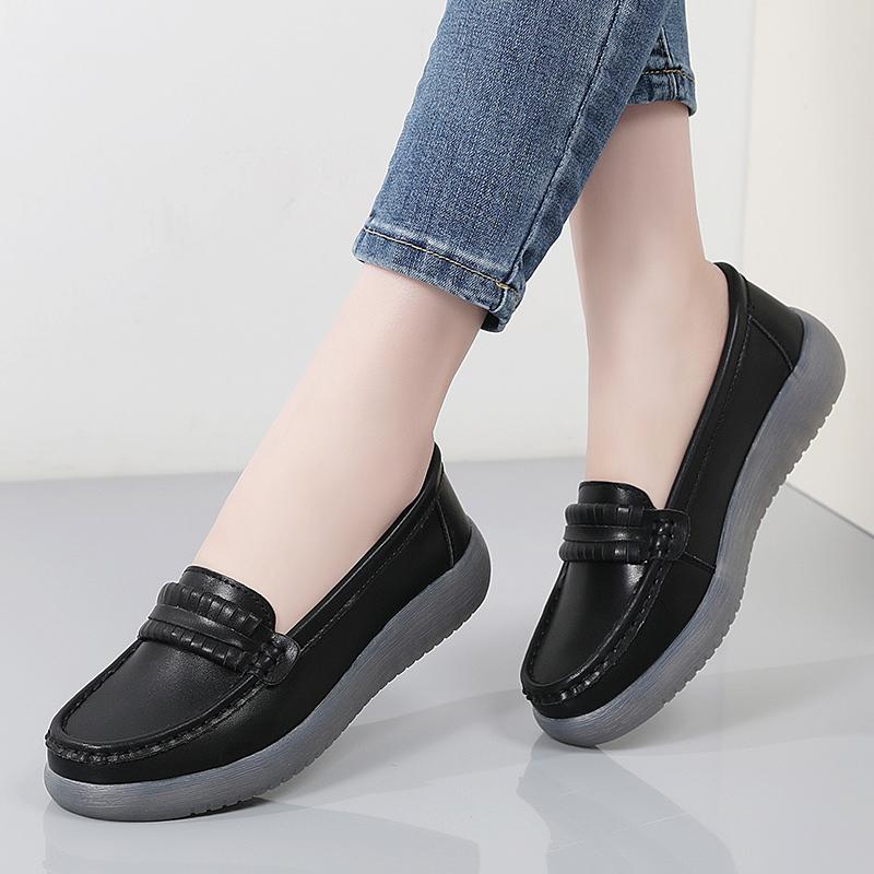 Women Black Moccasins Driving Shoes Flats Casual Nurse Shoes Loafers Simple Soft White Office Shoes Large Size