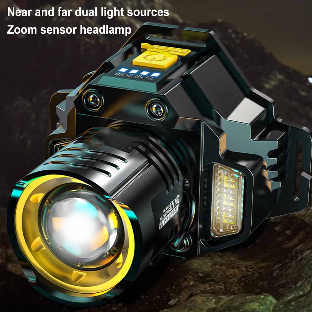 LED Headlamp Super Bright Rechargeable Motion Sensor Zoomable Head Lamp 180° Adjustable High Power Waterproof For Camping Fishin