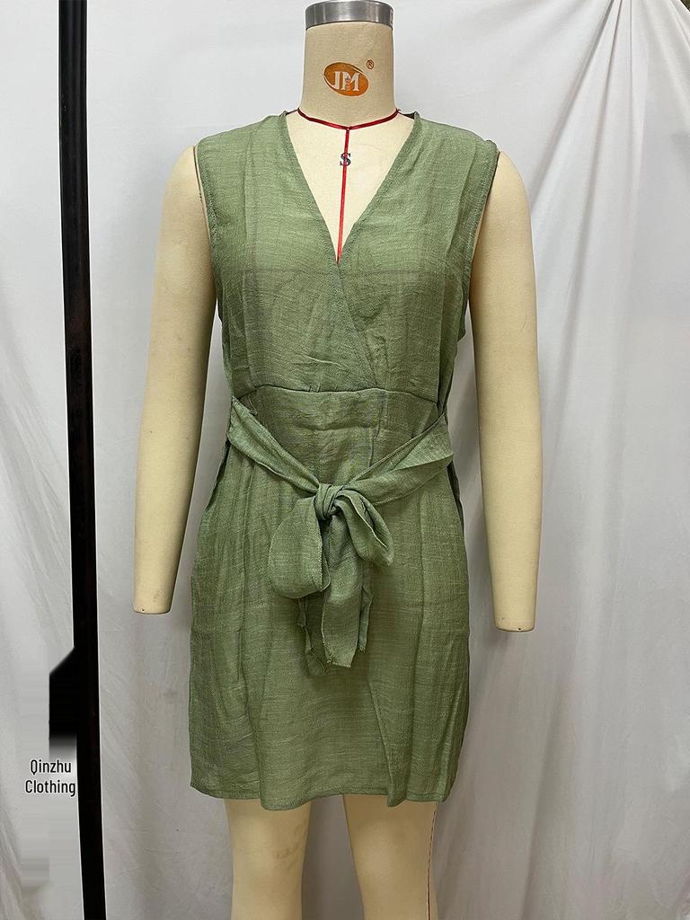 European-American Sleeveless Beach Cover-Up: Durable & Sexy Mini Skirt Dress