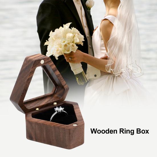 Jewelry Storage Box Finish Velvet Foam Triangle Shape Rustic Storage Single Slot Wooden Ring Box Engagement Accessory