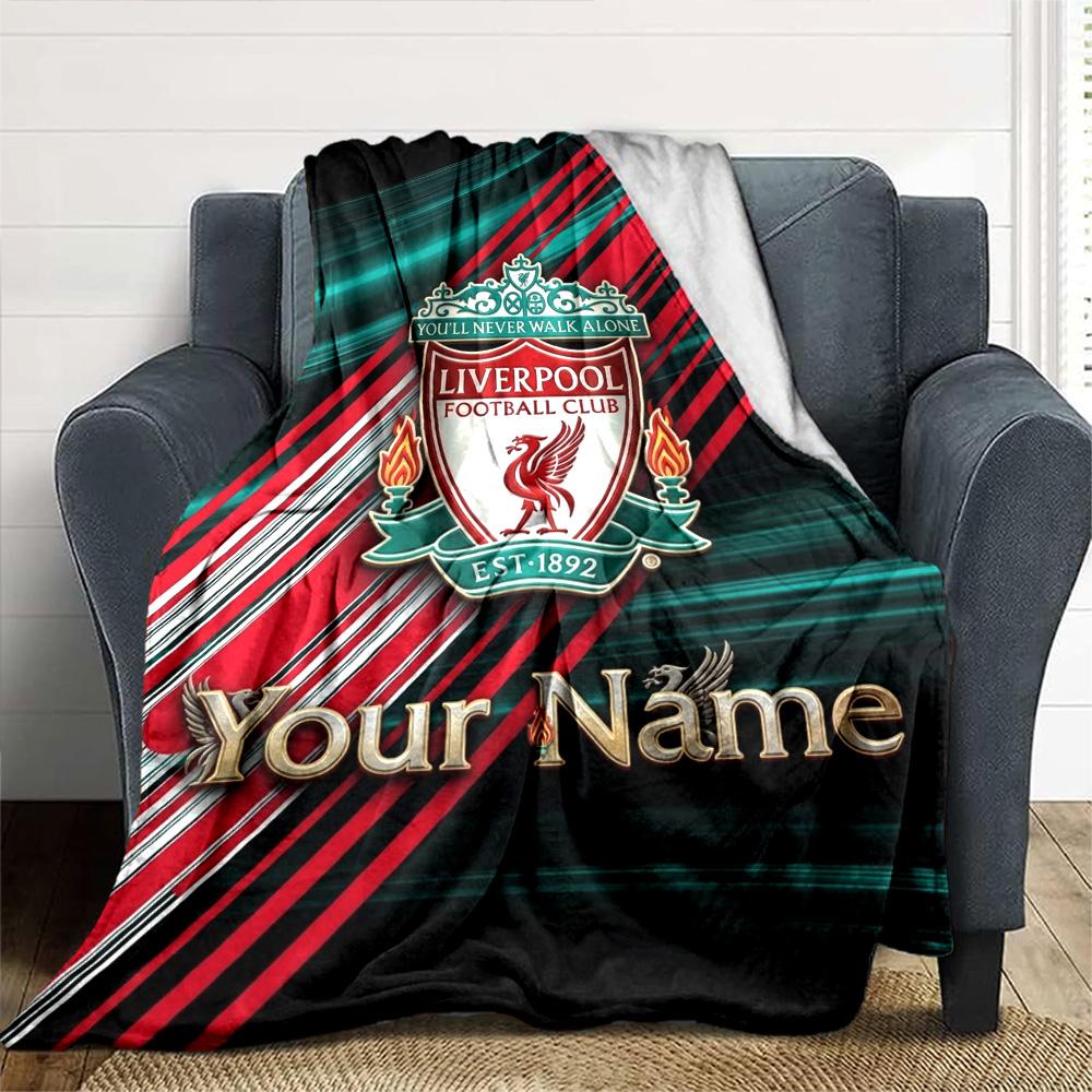 Name Custom Liverpool Football Club Print Flannel Blanket High Quality Warm Comfortable Cover for All Seasons Perfect for Gifts Home Decor