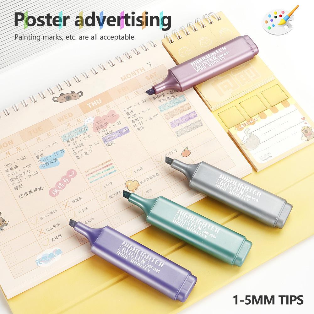 8pcs/Set Metallic Highlighter Morandi Gold Powder Glitter Highlighter Markers for Note Journaling Graffiti Pen Stationery Kawaii