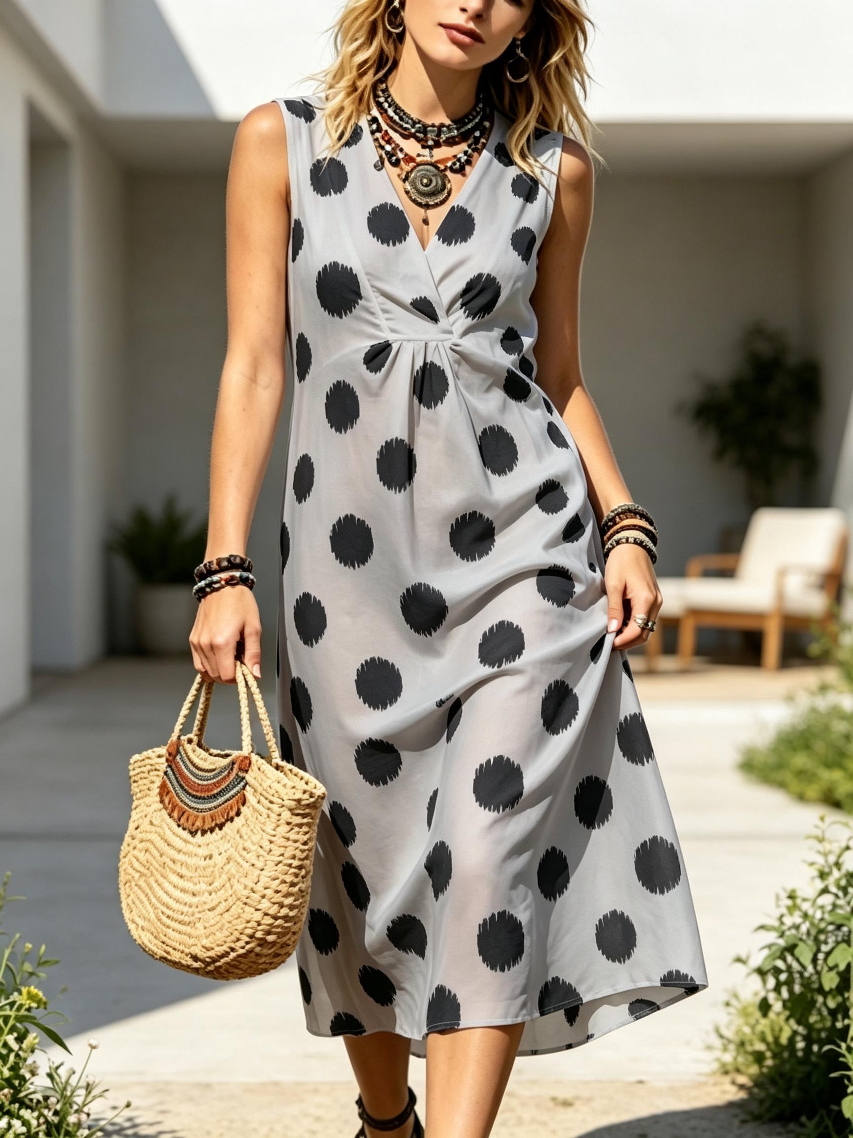 Retro Orange Striped Sun Print Sleeveless V Neck Midi Dress Women Empire Waist Flowy Mediterranean Vacation Sundress XXS