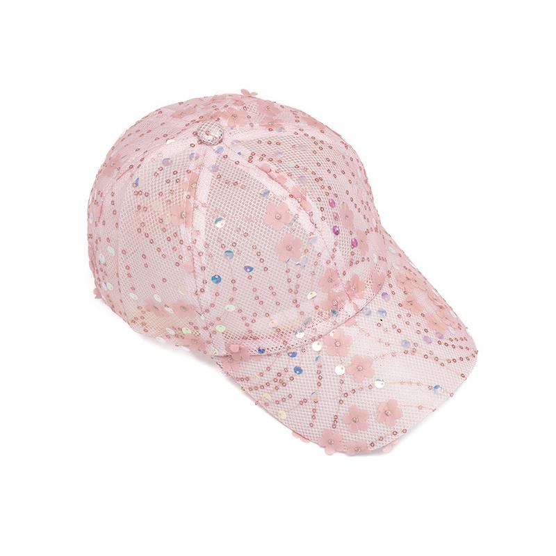 Netz Atmungsaktive Kappe Damen Sommerkappe Pailletten Sonnenschutz Sonnenhut Floral Baseballkappe