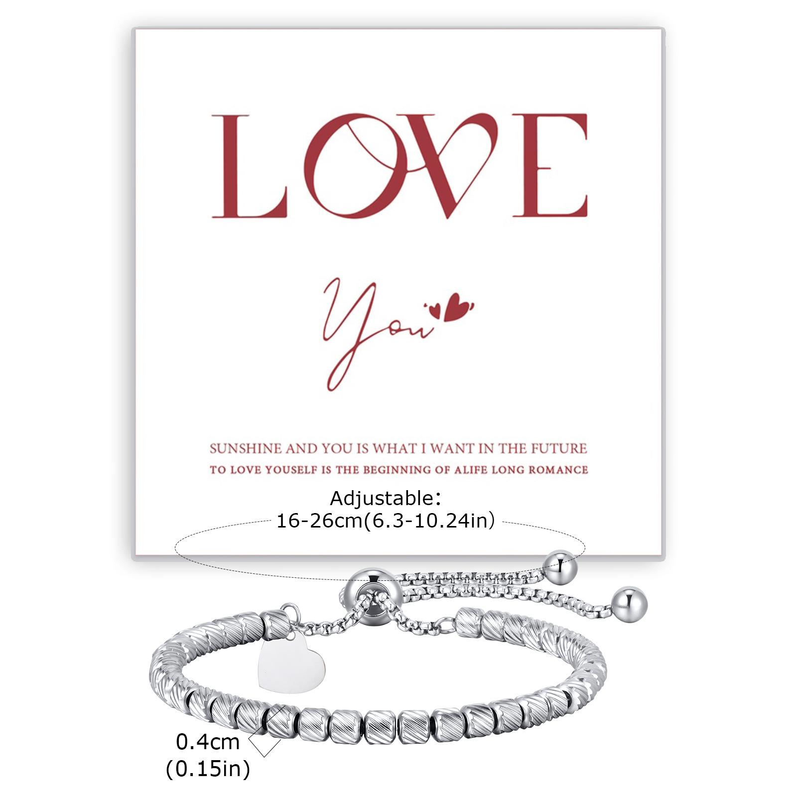 

Vnox Stainless Steel Heart Bead Couple Bracelets for Men Women, 16-26cm Adjustable Length Simple Classic Valentine s Day Gifts