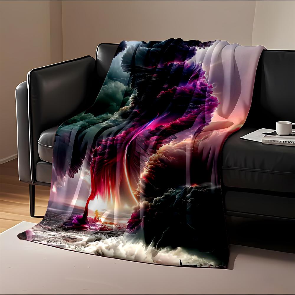 "Colorful Surreal Cloud Spiral Design Blanket. Flannel Blanket for Bedroom, Living Room, Sofa, and Nap Sofas."