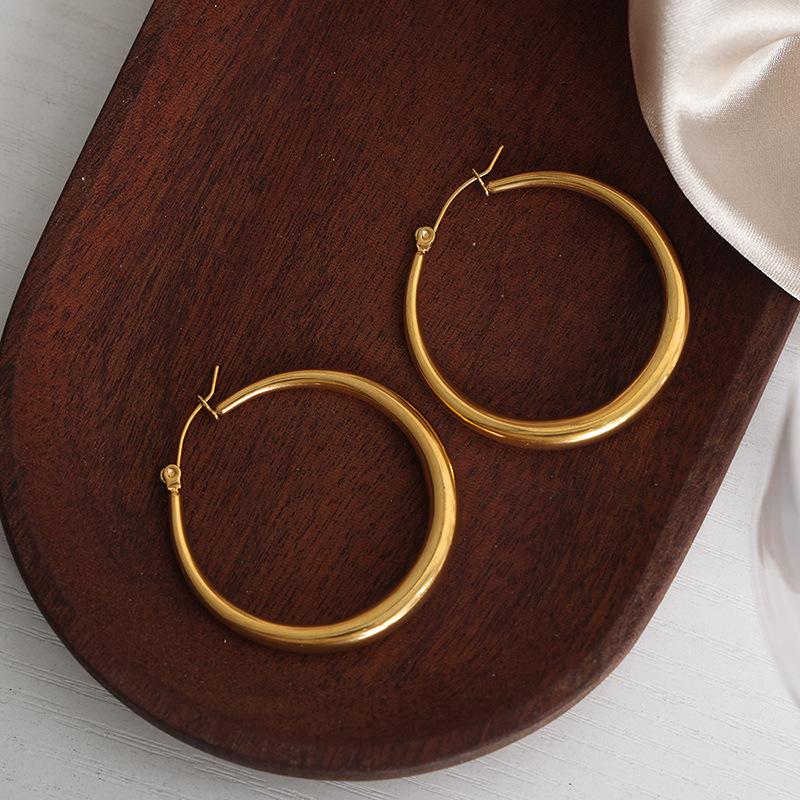 Round Stainless Steel Large Earrings for Women Hip-Hop New Female Hoop Earrings Luxury Zircon Girlfriend Gift Wholesale