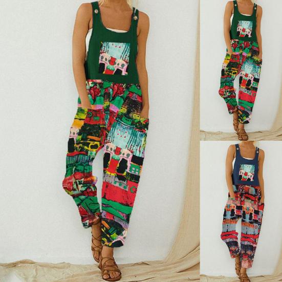 

Женский комбинезон с принтом граффити, свободный 2 цвета, женский длинный комбинезон с высокой талией для покупок 3XL зелёный