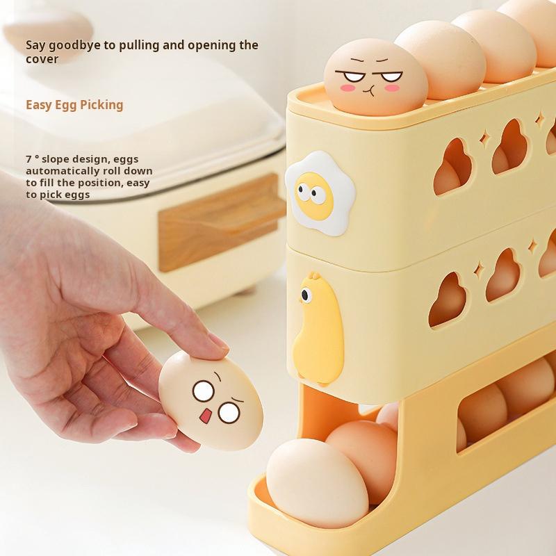 2-4-lagige Schiebe-Eieraufbewahrungsbox, Eierkarton im Leiterstil, Kühlschrank mit Seitentür, große Kapazität, automatische Eierrollmaschine
