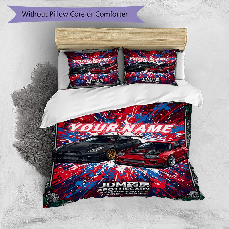 3PC Custom Name JDM Car Culture Poster Bedding Set Duvet Cover Closure Includes 1 Duvet Cover & 2 Pillowcases for Bedroom