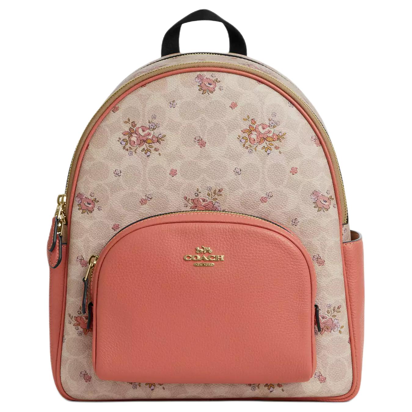 

Coach Court 27 Logo Classic Coated Canvas Pebble Leather Backpack Large Women backpack Pink CAS40-IMSAS Basic Set (Bag+Dust Bag)