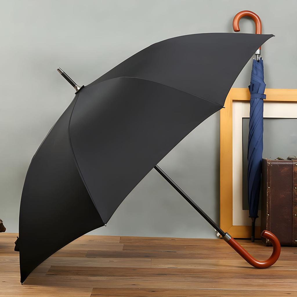 High-value automatic golf umbrella wooden hand curved handle men's straight umbrella plus umbrella long handle umbrella