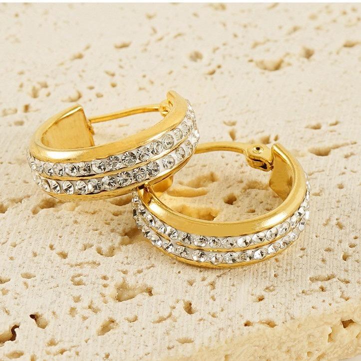 New titanium steel fashionable round diamond earrings niche design high sense elegant temperament earrings women