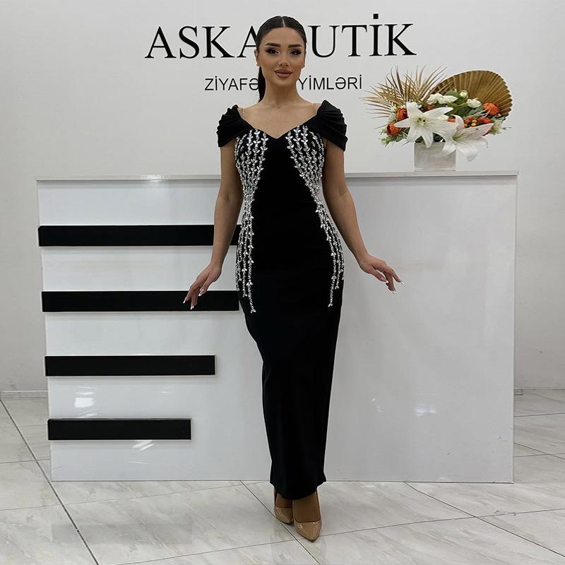 Black Two-Way Bandage Split Evening Gown