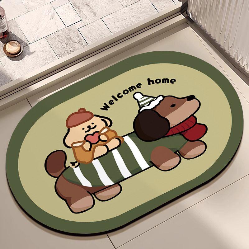 Cute Kitten Oval Floor Mat Non-Slip Soft Diatom Mud Bathroom Rug Easy Clean Shower Entrance Mat for Home Decor Aesthetic
