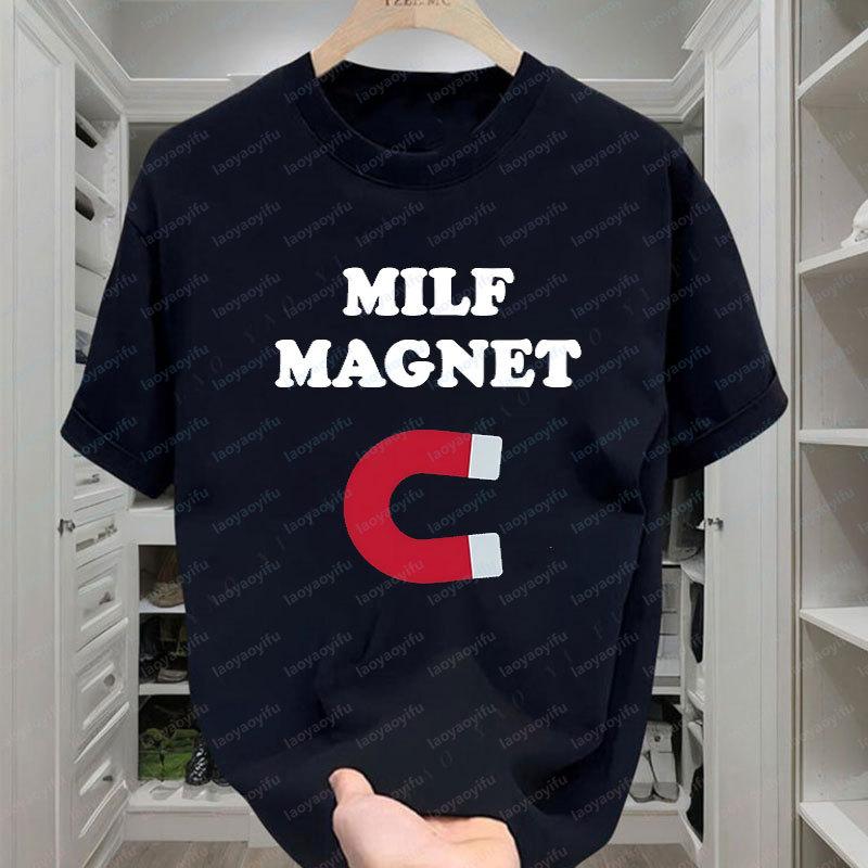 Men s Funny Shirt MILF Hunter Joke Novelty Graphic T Shirts Who Love Milfs Magnet T-Shirt Oversides Camisetas Streetwear Tees S разноцветный