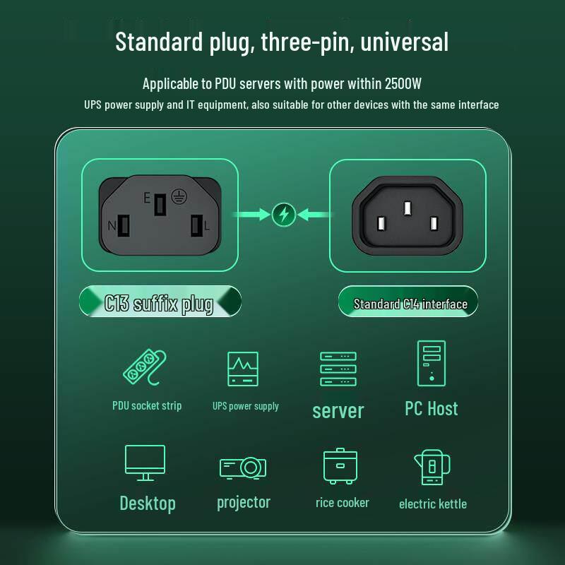 Shan Ze C13 to C14 Three-Pin Extension Cord for Computers and Appliances