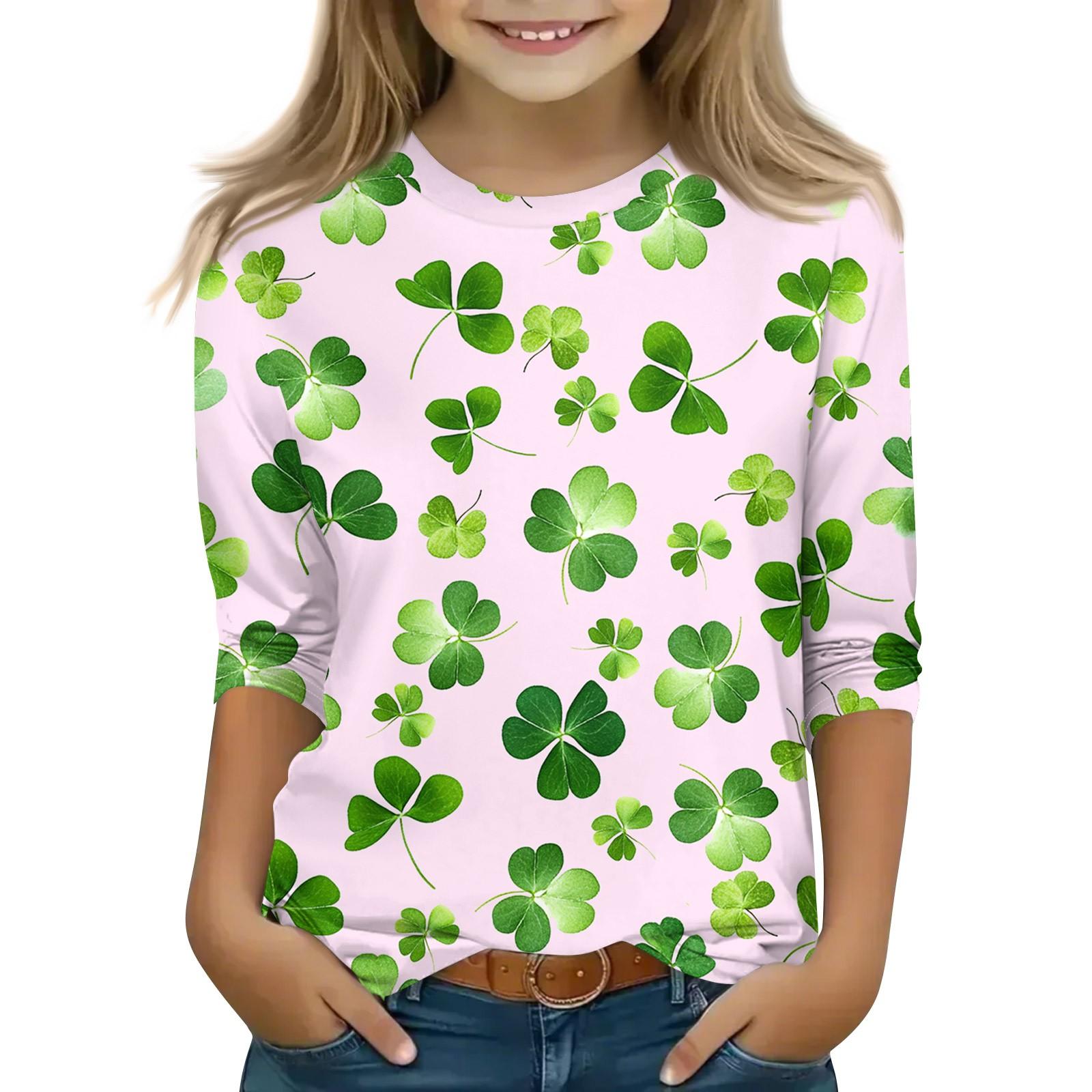 

Топы с принтом для девочек 5-16 лет с круглым вырезом и рукавами 3/4 Футболки Модные топы Наряды Футболки 110