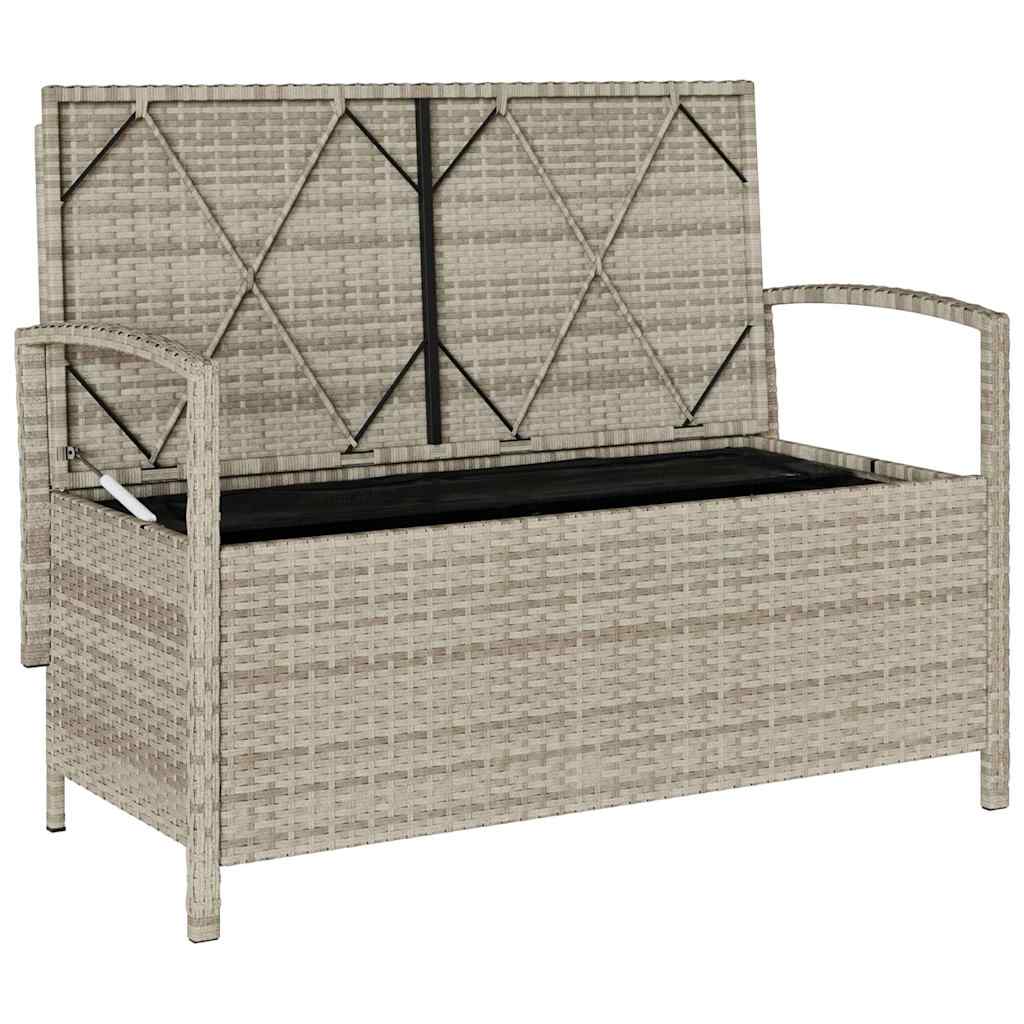 Garden Bench with Storage Space and Cushions Light Grey Poly Rattan