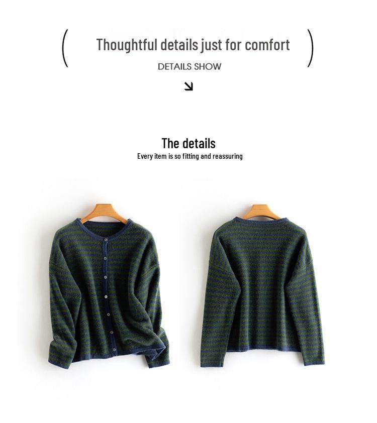 Korean Style Striped Cashmere Women's Knit Cardigan - Warm, Soft, and Skin-Friendly Outerwear Sweater.