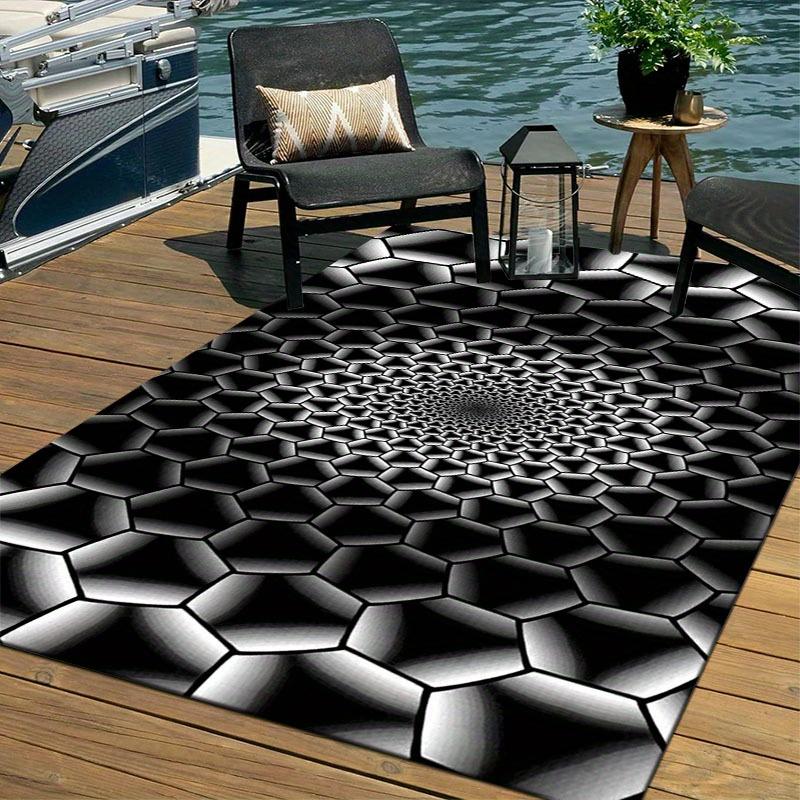 1pc Black White Diamond Geometric Area Rug, Versatile All Season Decor, Ideal Gift, Perfect for Patio Poolside Balcony Bedroom