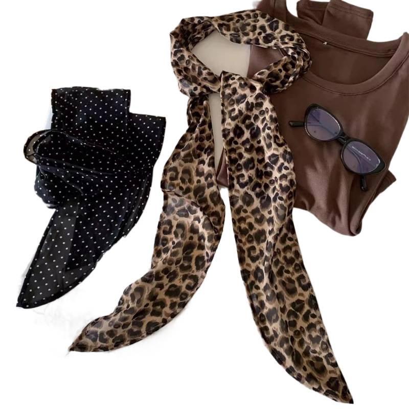 Luxurious Retro Leopard Polka Dot Silk Scarf - Versatile, High-End Spring Accessory.
