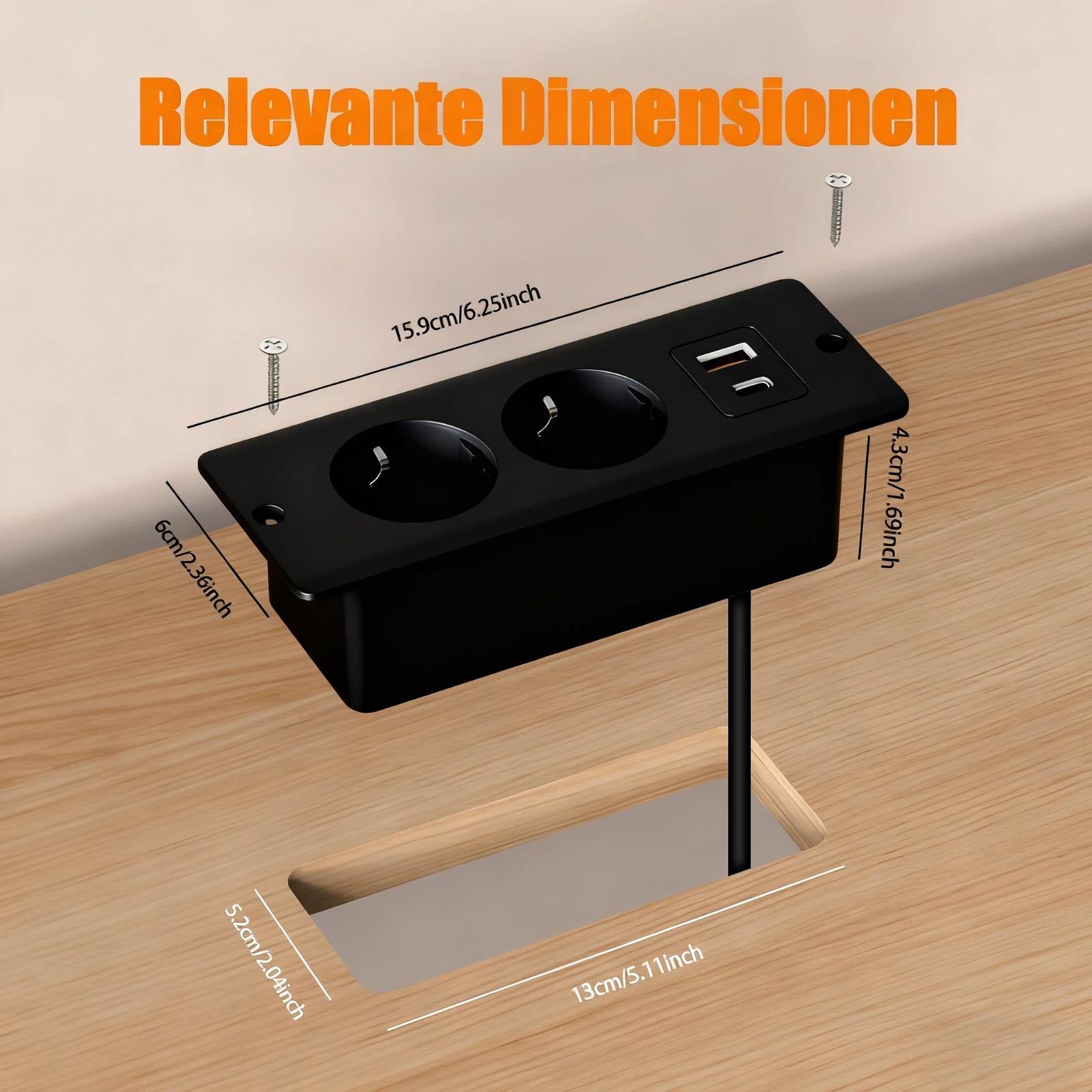 

EU Black Recessed Table Desk Socket 2 Outlets with USB Type C 5V 2.1A AC110 220V Hidden Power Socket for Home Office EU