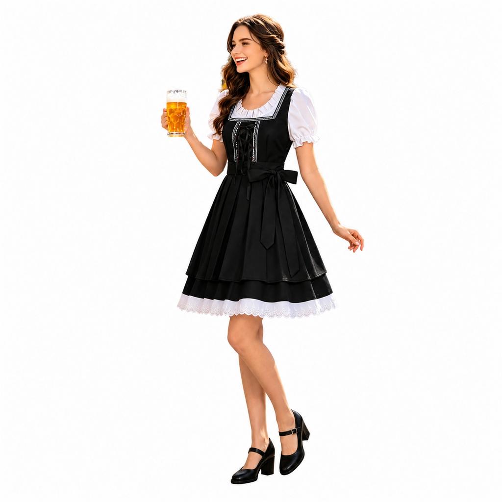 Women's Short Sleeve Tie Front Dress for Costume Party and Casual Wear