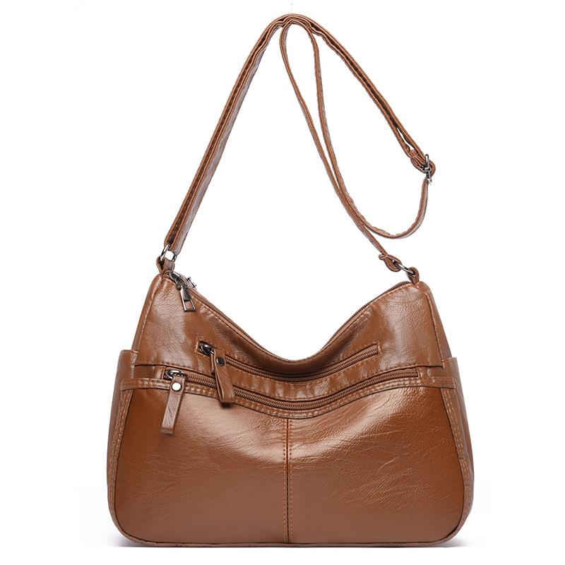 

Retro washed pu bag women s fashion simple large-capacity mother bag multi-layer soft leather shoulder messenger bag коричневий