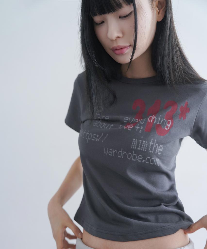 Mimdeowodeulobeu 313 Printed Crop T-Shirt_Charcoal