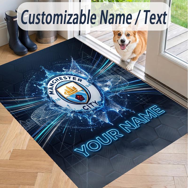 Custom Text Printed Rug Manchester City Non Slip Floor Carpet For Home Room Decor