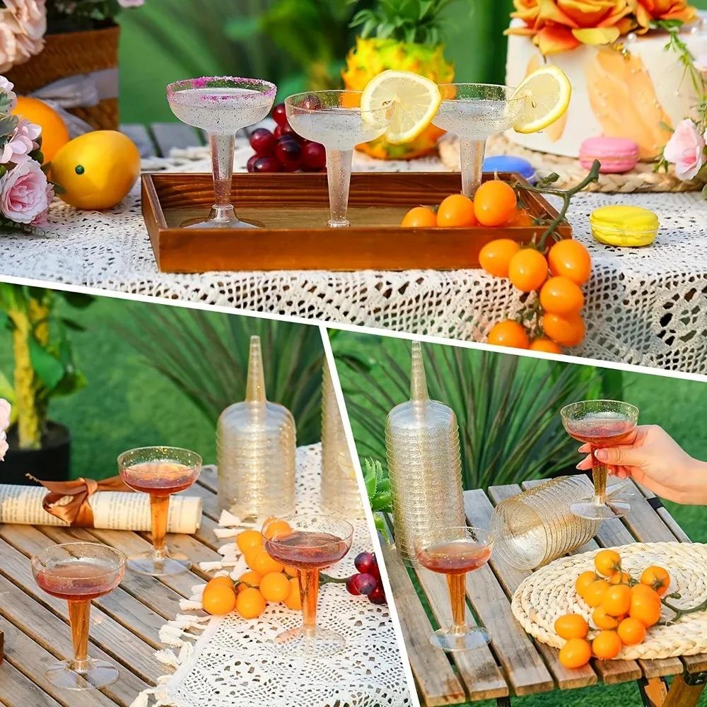 25 peças 4oz copos de coquetel de plástico taças de champanhe com glitter dourado copos de margarita copos de vinho de plástico inquebráveis empilháveis