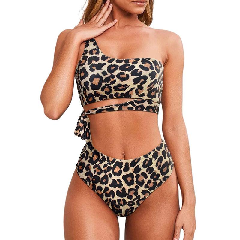 Bikini Set High Waist Leopard Swimwear Women Swimsuit Tube Top One Shoulder Bathing Suit Brazilian Beachwear