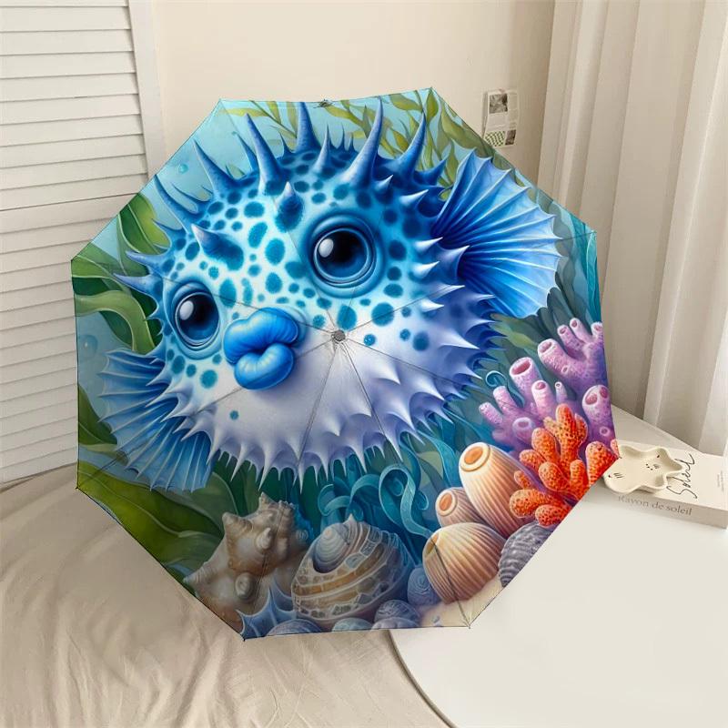 

1PC Pufferfish Shell Umbrella-8-Rib Reinforced, Automatic Open, Lightweight & Durable, Fashion Accessory for Outdoor-L0347
