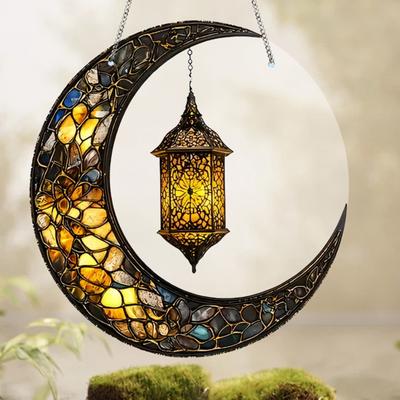 Crescent Moon Suncatcher 2D Acrílico Manchado Sun Catcher Colorido Janela Enfeite de Parede para Pendurar na Varanda da Frente da Casa Jardim Varanda