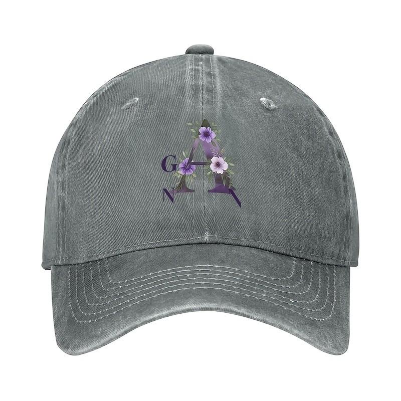 Floral Monogram A Baseball Cap Washed Denim Adjustable Casual Summer Sun Hat for Unisex
