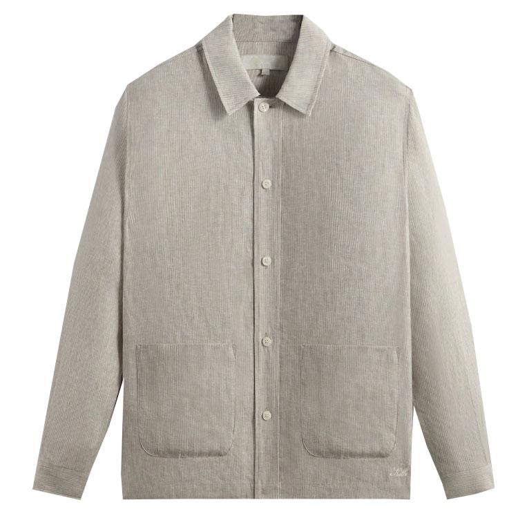 Kith Pinstripe Linen Long-Sleeve Boxy Collared Overshirt Light Heather Grey Unisex Tops KHM032048-002